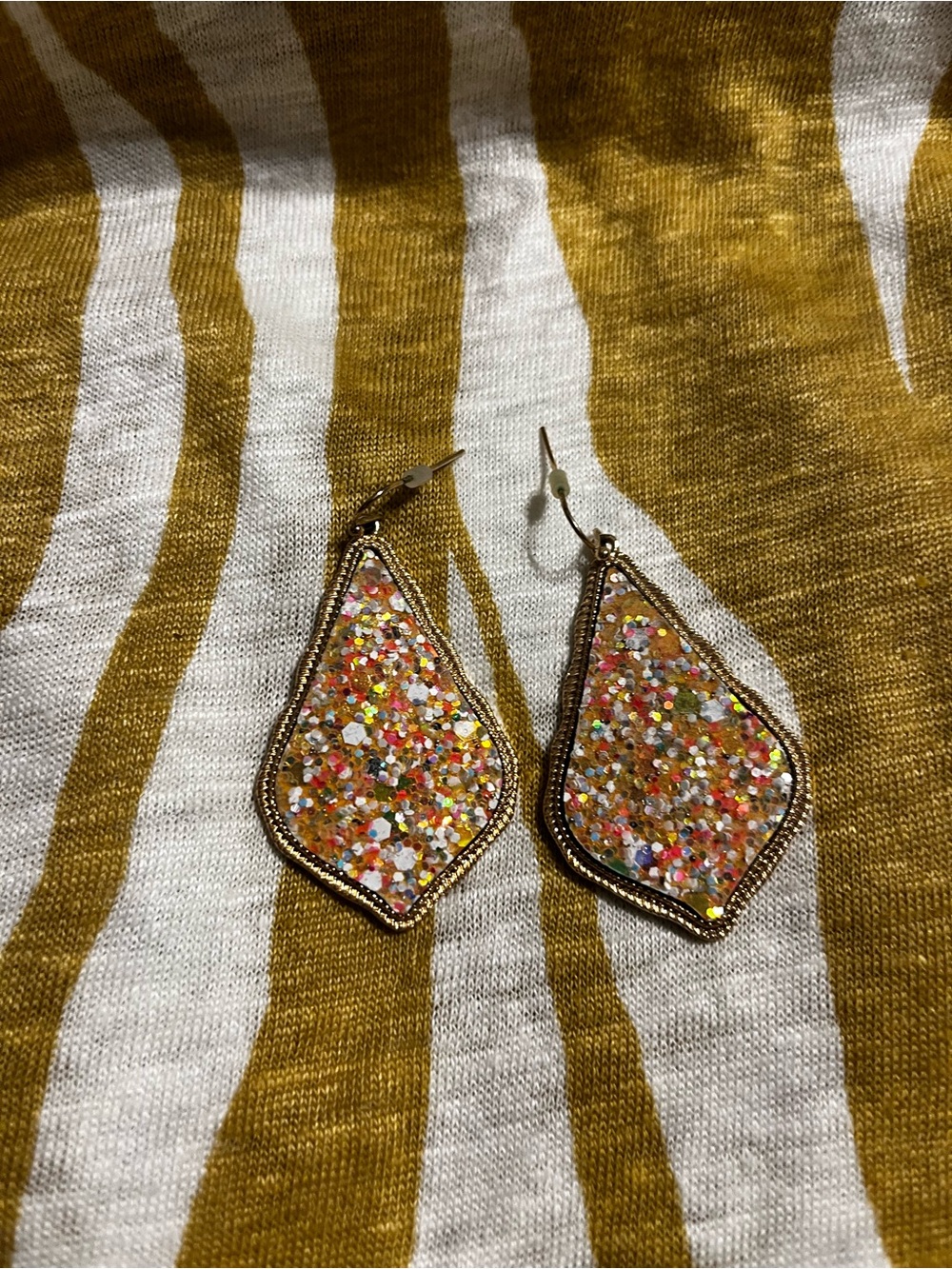 Gold-Tone Multicolor Glitter Teardrop Dangle Earrings